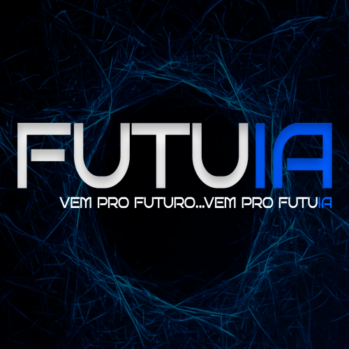 Logotipo do FutuiA com o texto 'Vem pro futuro... vem pro FutuiA' em um fundo digital azul e preto, simbolizando tecnologia e inovação.